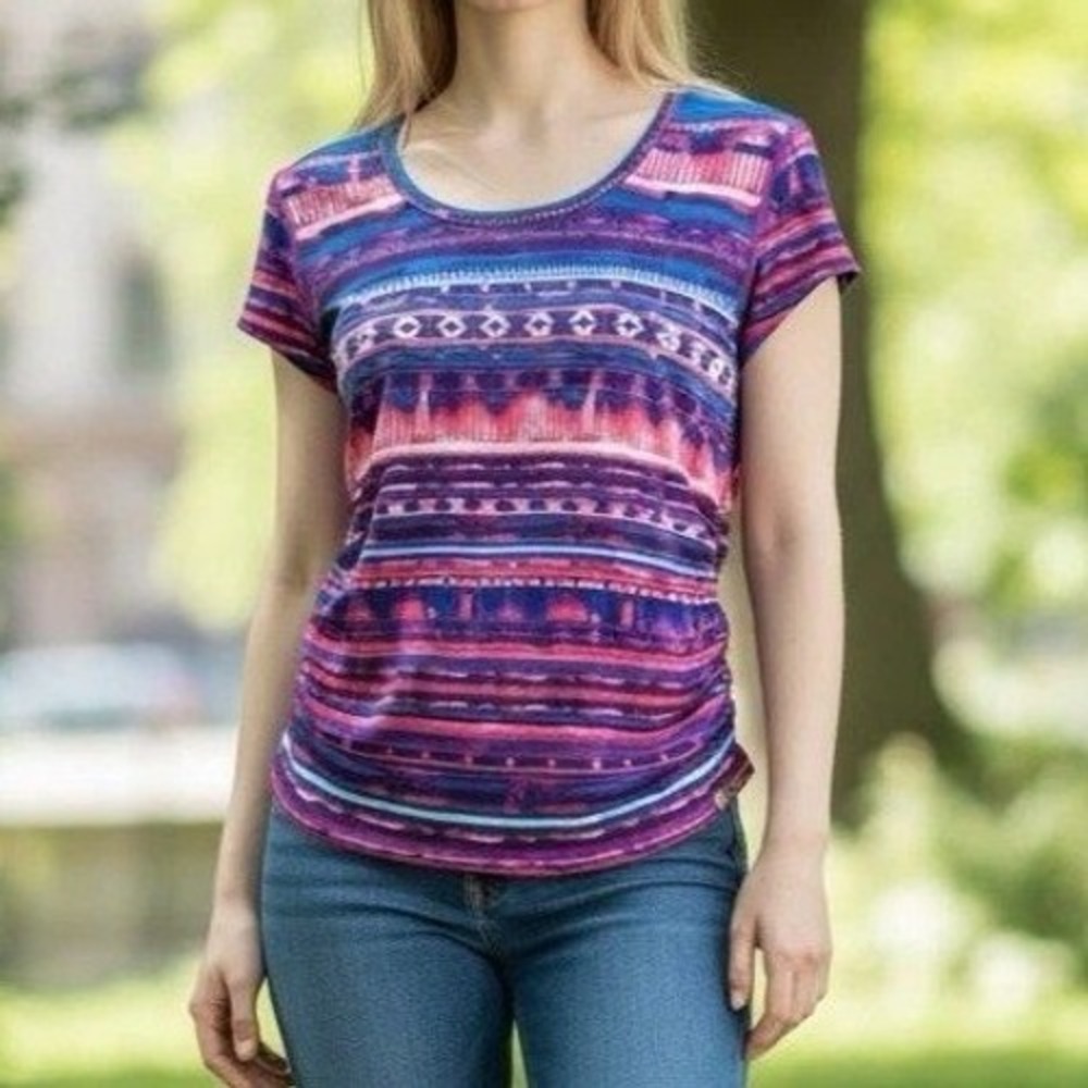 Title Nine T Shirt Aztec Ruched Short Sleeve Athletic Top M active athletic